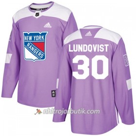 Män Ishockey New York Rangers Tröja Henrik Lundqvist 30 Adidas 2017-2018 Lila Fights Cancer Practice Authentic